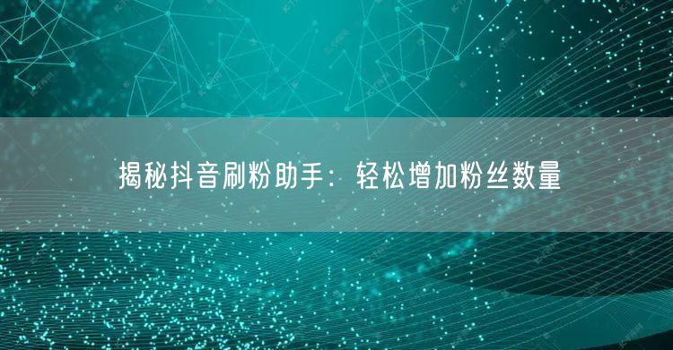 揭秘抖音刷粉助手：轻松增加粉丝数量