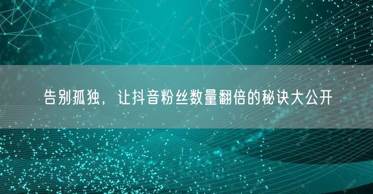 告别孤独，让抖音粉丝数量翻倍的秘诀大公开