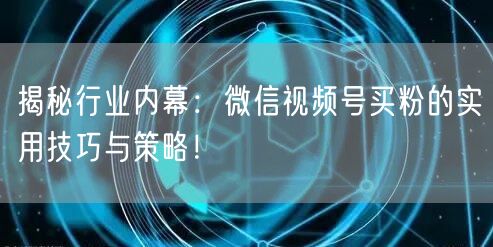 揭秘行业内幕：微信视频号买粉的实用技巧与策略！
